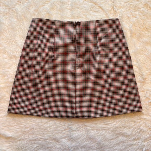 NWT Mango Houndstooth Brown & Red Miniskirt With Button Detailing Womens Small - Picture 4 of 4